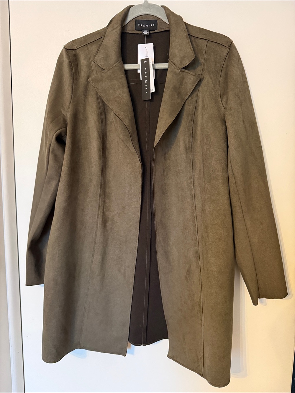 Premise Olive Faux-Suede Open Front Blazer